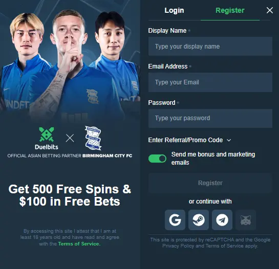 Duelbits Casino register